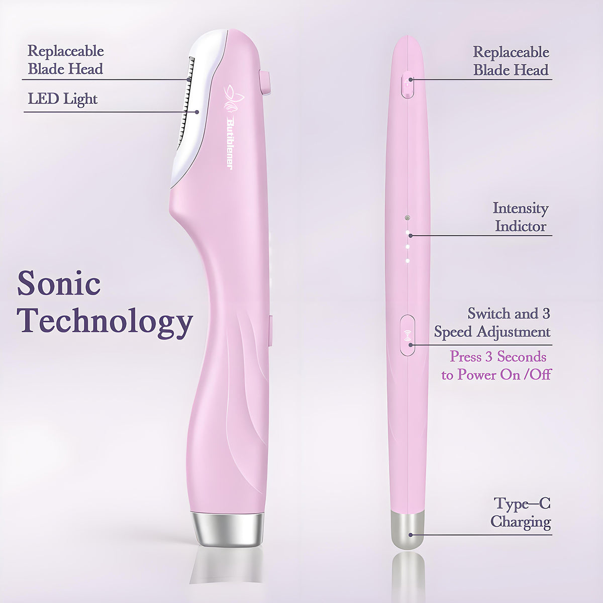 Sonic Precision Dermaplaning Tool & Brow Trimmer with LED Light — 3 Speeds